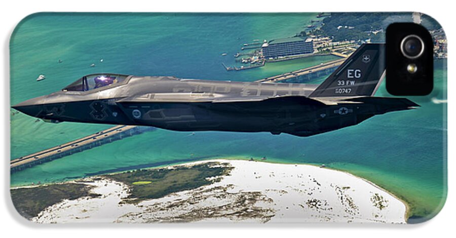 Stealth iPhone 5 Case featuring the photograph An F-35 Lightning II Flies Over Destin by Stocktrek Images