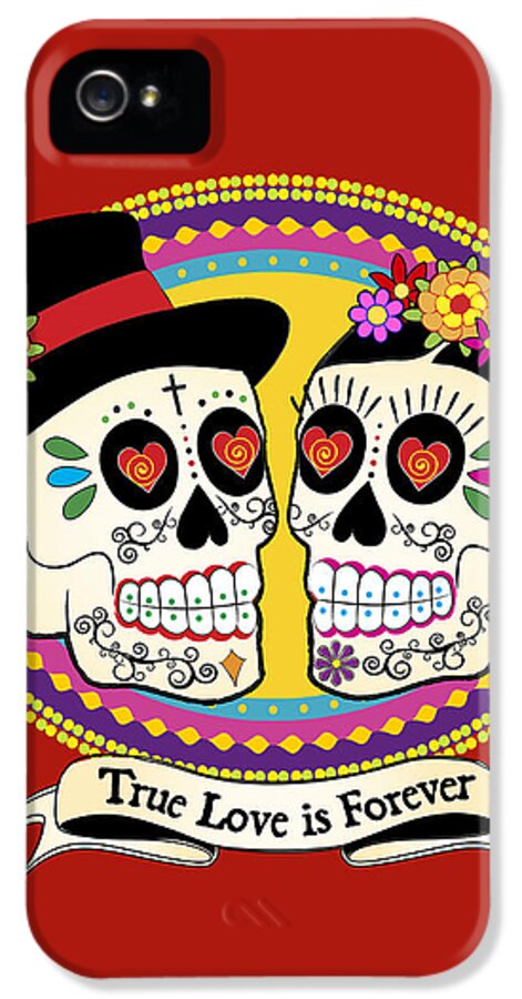 Sugar Skull Wedding iPhone 5 Case featuring the digital art Los Novios Sugar Skulls by Tammy Wetzel