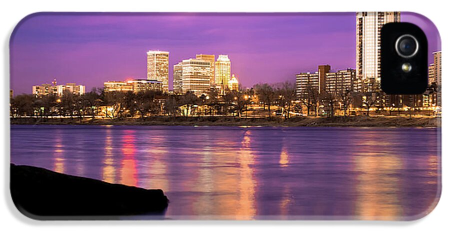 America iPhone 5 Case featuring the photograph Downtown Tulsa Oklahoma - University Tower View - Purple Skies by Gregory Ballos