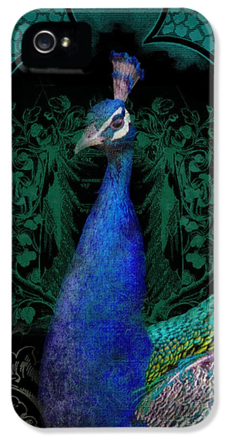 Regal iPhone 5 Case featuring the mixed media Elegant Peacock w Vintage Scrolls by Audrey Jeanne Roberts