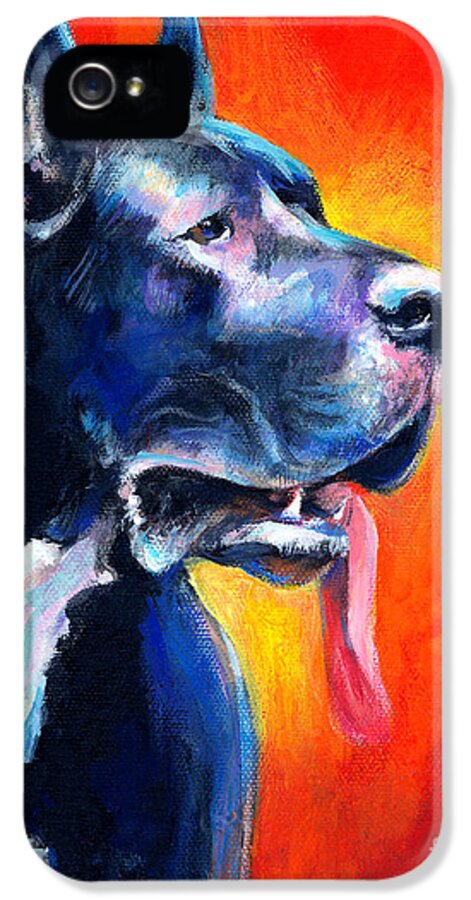 Black Great Dane iPhone 5 Case featuring the painting Great Dane dog portrait by Svetlana Novikova