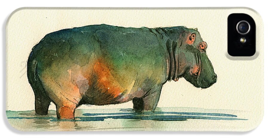 Hippo iPhone 5 Case featuring the painting Hippo watercolor painting by Juan Bosco