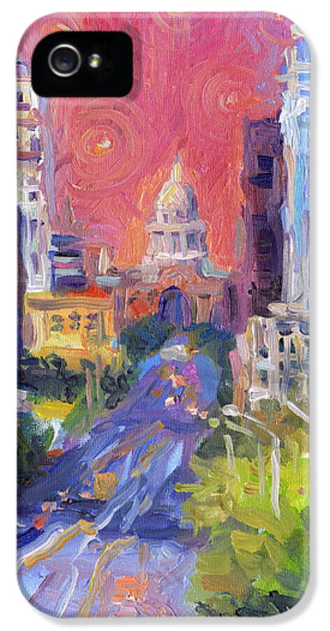 Impressionistic Austin City iPhone 5 Case featuring the painting Impressionistic Downtown Austin city painting by Svetlana Novikova
