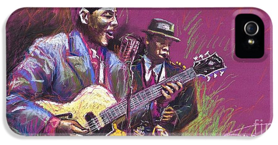 Jazz iPhone 5 Case featuring the painting Jazz Guitarist Duet by Yuriy Shevchuk