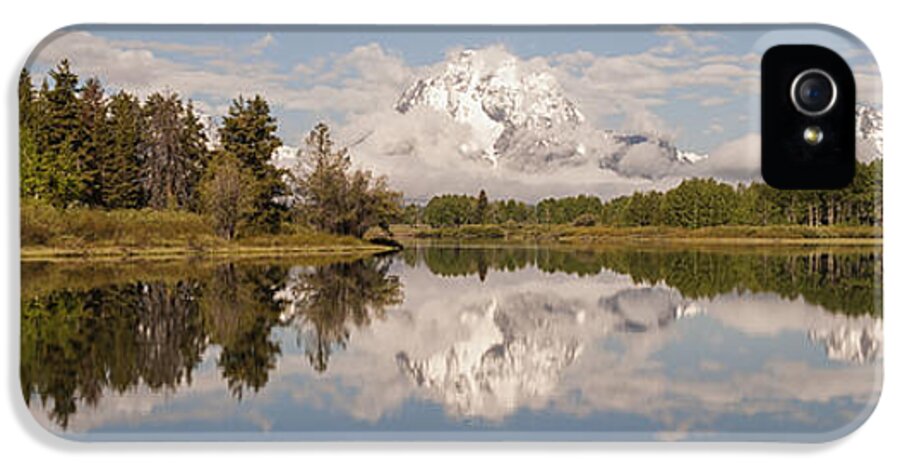 Mount Moran On Snake River At Oxbow Bend Grand Teton National Park Panoramic iPhone 5 Case featuring the photograph Mount Moran On Oxbow Bend Panorama by Brian Harig