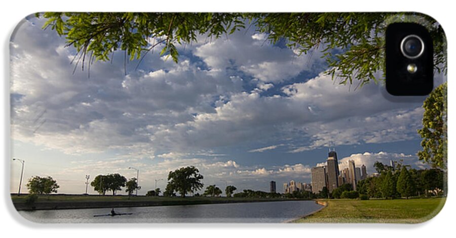 Rowing iPhone 5 Case featuring the photograph Park scene with rower and skyline by Sven Brogren