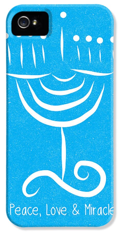 Hanukkah Card iPhone 5 Case featuring the painting Peace Love and Miracles with Menorah by Linda Woods