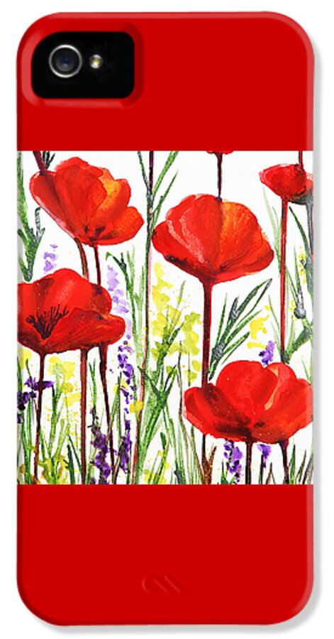 Poppies iPhone 5 Case featuring the painting Red Poppies Watercolor by Irina Sztukowski by Irina Sztukowski