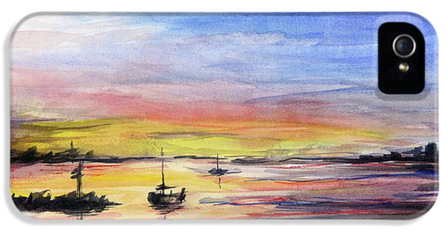 Watercolor iPhone 5 Case featuring the painting Sunset Watercolor Downtown Kirkland by Olga Shvartsur