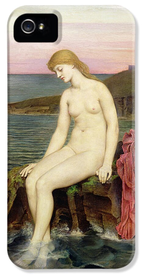 Rocks; Female; Nude; Girl; Mermaid; Hans Christian Andersen; Thoughtful; Pensive; Sunset; Crescent Moon; Castle; Cliff iPhone 5 Case featuring the painting The Little Sea Maid by Evelyn De Morgan