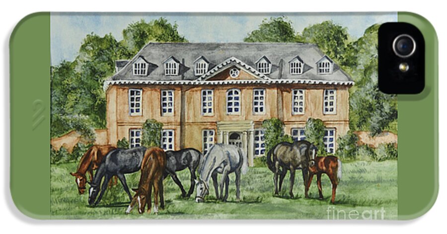 Thoroughbred Horses iPhone 5 Case featuring the painting Thoroughbreds Grazing At Squerryes Court by Charlotte Blanchard