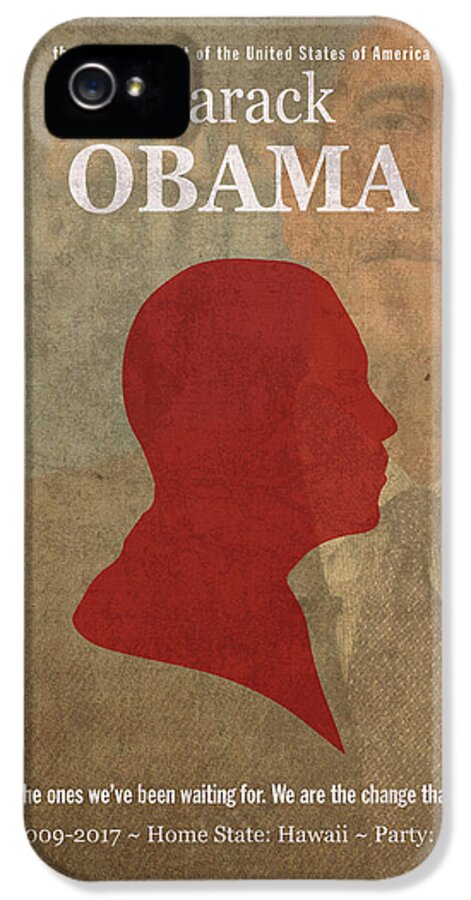 United States Of America iPhone 5 Case featuring the mixed media United States of America President Barack Obama Facts Portrait and Quote Poster Series Number 44 by Design Turnpike