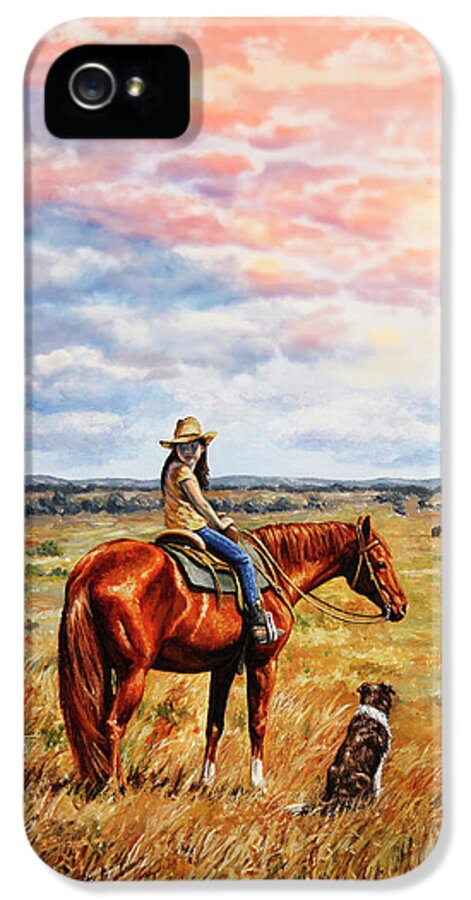 Western iPhone 5 Case featuring the painting Horse Painting - Waiting for Dad by Crista Forest