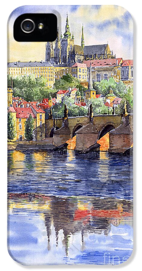 Watercolour iPhone 5 Case featuring the painting Prague Castle with the Vltava River 1 by Yuriy Shevchuk