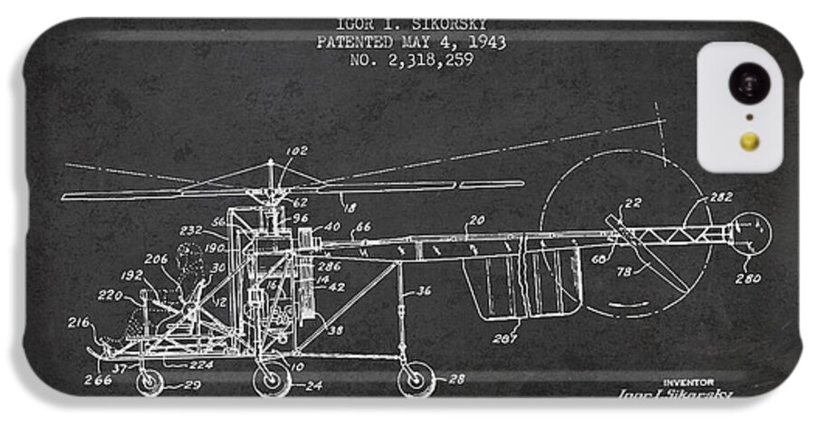 Helicopter iPhone 5c Case featuring the digital art Sikorsky Helicopter patent Drawing from 1943 #8 by Aged Pixel