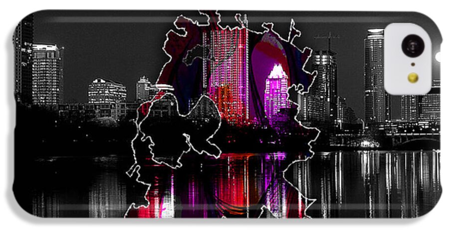 Austin Art iPhone 5c Case featuring the mixed media Austin Map and Skyline Watercolor #4 by Marvin Blaine