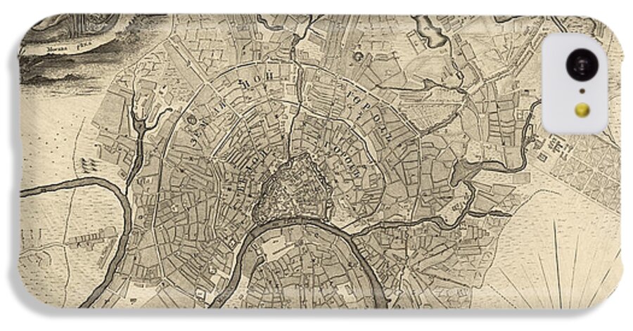 Moscow iPhone 5c Case featuring the drawing Antique Map of Moscow Russia by Ivan Fedorovich Michurin - 1745 by Blue Monocle