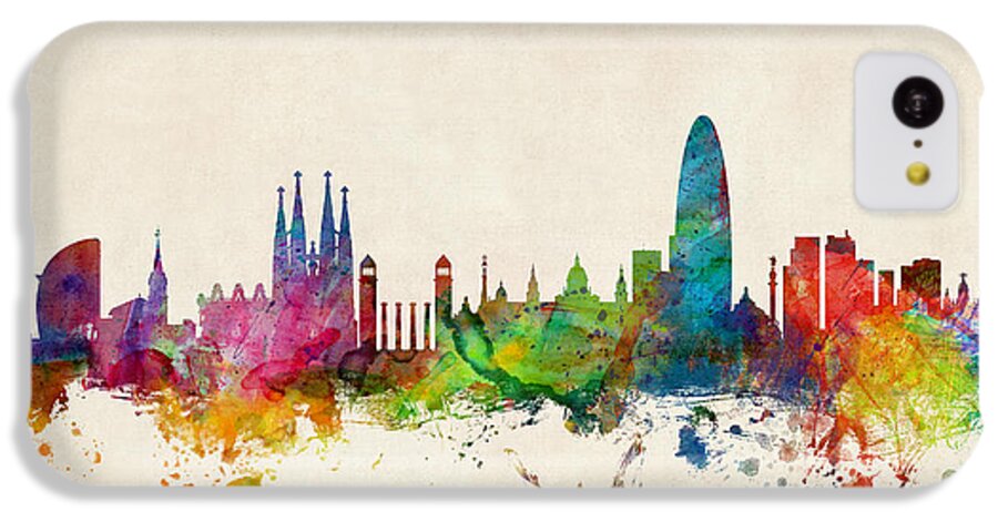 Barcelona iPhone 5c Case featuring the digital art Barcelona Spain Skyline by Michael Tompsett