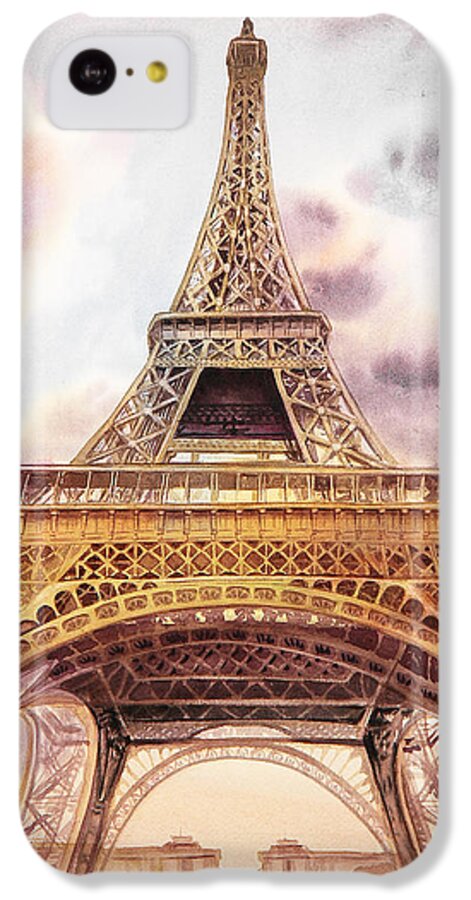 Vintage iPhone 5c Case featuring the painting Eiffel Tower Vintage Art by Irina Sztukowski