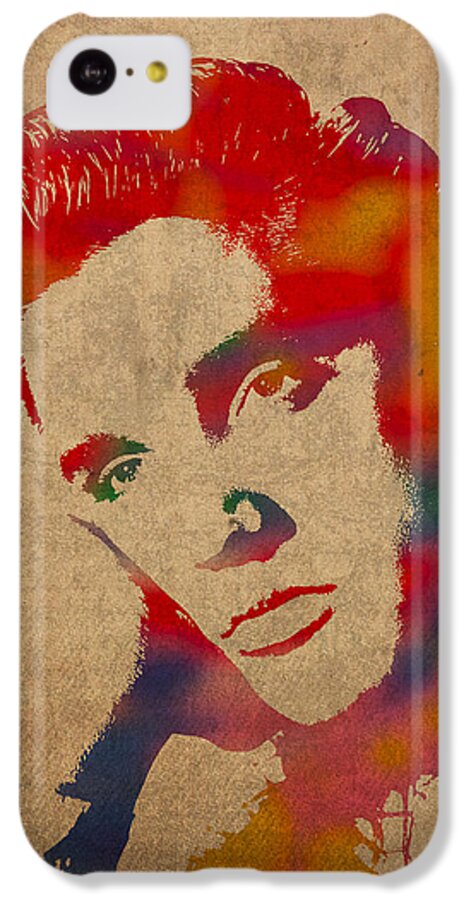 Elvis Presley Watercolor Portrait On Worn Distressed Canvas iPhone 5c Case featuring the mixed media Elvis Presley Watercolor Portrait on Worn Distressed Canvas by Design Turnpike