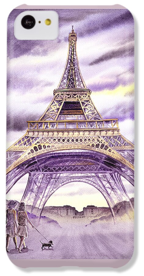 France iPhone 5c Case featuring the painting Evening In Paris A Walk To The Eiffel Tower by Irina Sztukowski