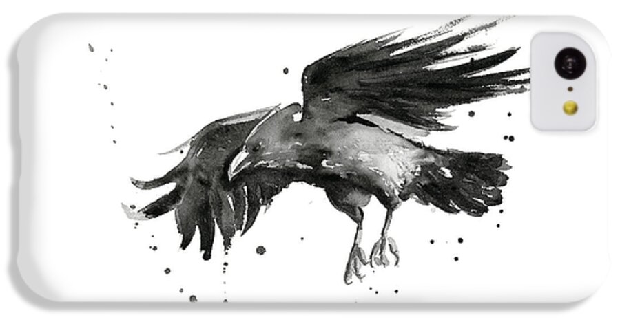 Raven iPhone 5c Case featuring the painting Flying Raven Watercolor by Olga Shvartsur