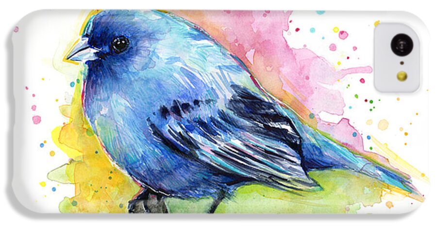 Blue iPhone 5c Case featuring the painting Indigo Bunting Blue Bird Watercolor by Olga Shvartsur