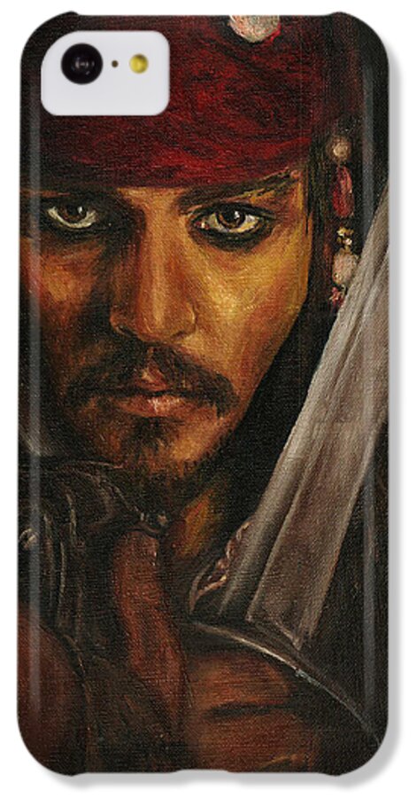 Pirates Of The Carribbean iPhone 5c Case featuring the drawing Pirates- Captain Jack Sparrow by Lina Zolotushko
