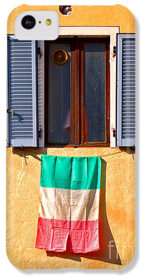 Italian iPhone 5c Case featuring the photograph Italian flag window and yellow wall by Silvia Ganora