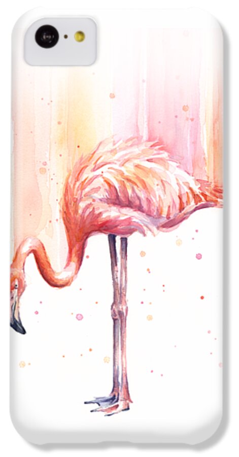 Flamingo iPhone 5c Case featuring the painting Pink Flamingo Watercolor Rain #1 by Olga Shvartsur