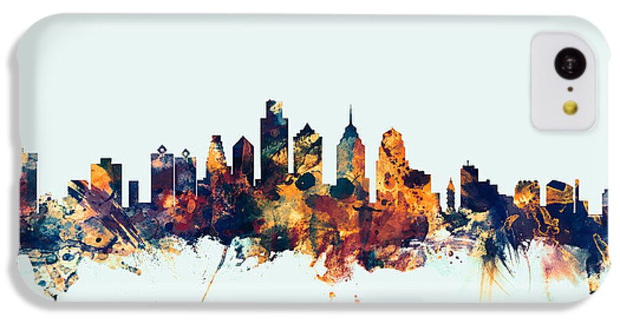 Philadelphia iPhone 5c Case featuring the digital art Philadelphia Pennsylvania Skyline #8 by Michael Tompsett