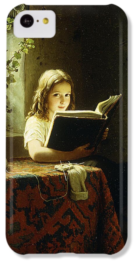 A Girl Reading iPhone 5c Case featuring the painting A Girl Reading by Johann Georg Meyer