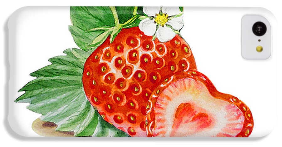Strawberries iPhone 5c Case featuring the painting ArtZ Vitamins A Strawberry Heart by Irina Sztukowski