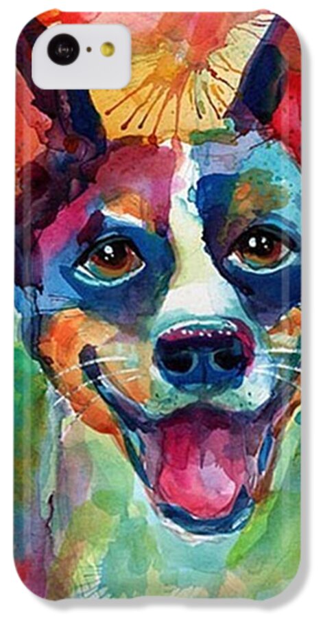 Custompetportrait iPhone 5c Case featuring the photograph Happy Rat Terrier Watercolor Portrait by Svetlana Novikova