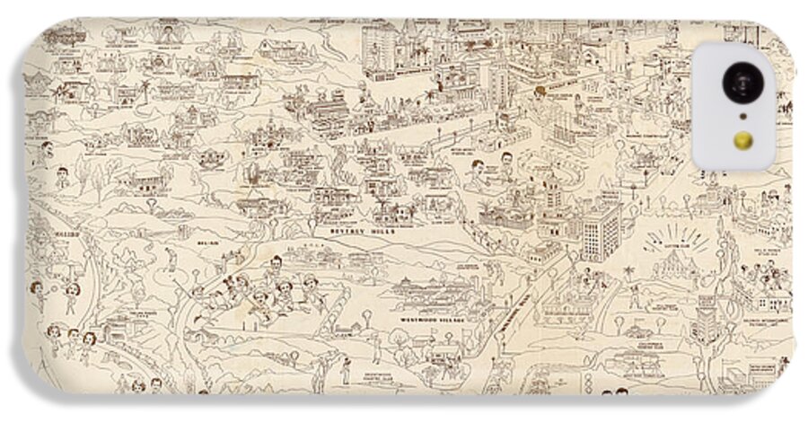 Hollywood Map To The Stars 1937 iPhone 5c Case featuring the painting Hollywood Map to the Stars 1937 by Don Boggs