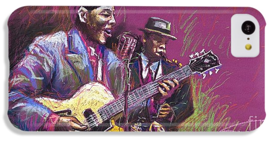 Jazz iPhone 5c Case featuring the painting Jazz Guitarist Duet by Yuriy Shevchuk