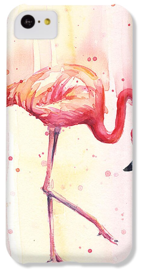 Flamingo iPhone 5c Case featuring the painting Pink Flamingo Watercolor Rain by Olga Shvartsur