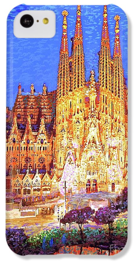 Spain iPhone 5c Case featuring the painting Sagrada Familia at Night by Jane Small