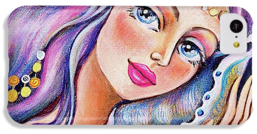 Woman And Sea iPhone 5c Case featuring the painting Seashell Reverie by Eva Campbell
