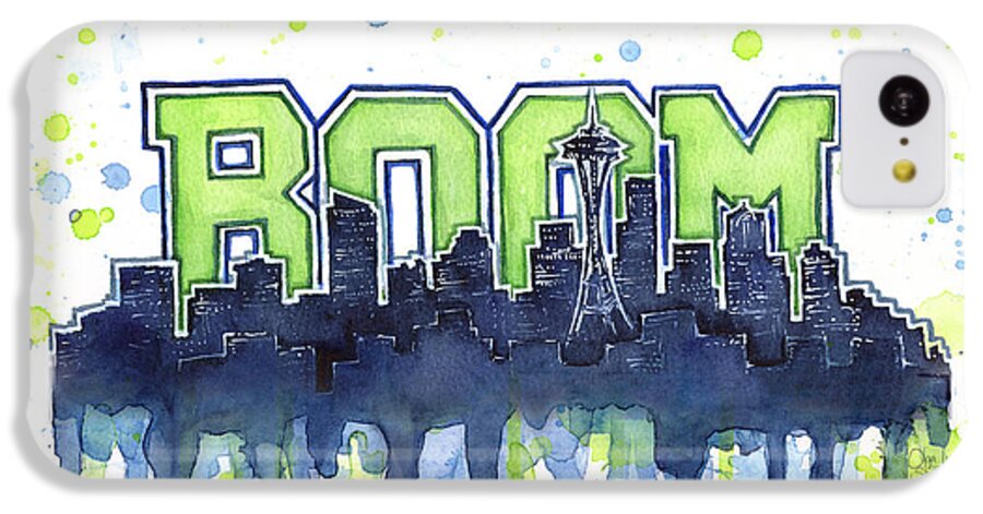 Seattle iPhone 5c Case featuring the painting Seattle 12th Man Legion of Boom Watercolor by Olga Shvartsur