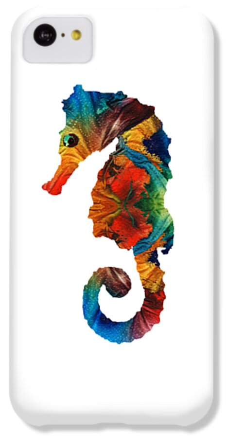 Seahorse iPhone 5c Case featuring the painting Colorful Seahorse Art by Sharon Cummings by Sharon Cummings