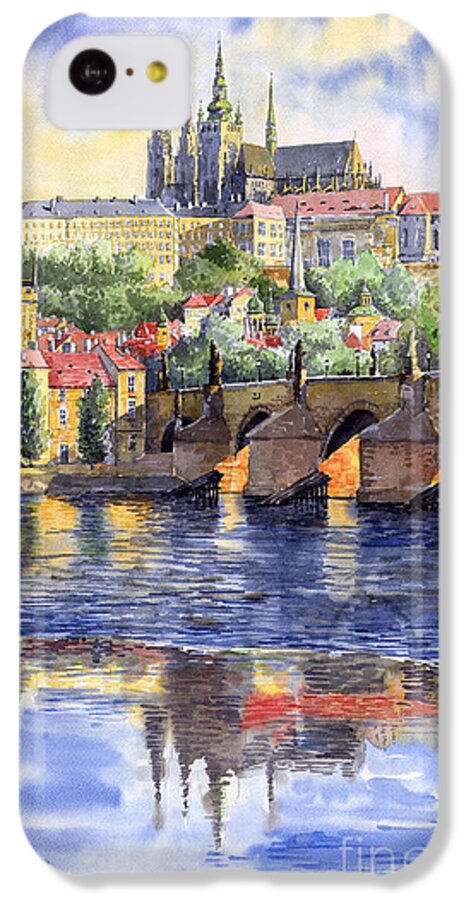 Watercolour iPhone 5c Case featuring the painting Prague Castle with the Vltava River 1 by Yuriy Shevchuk