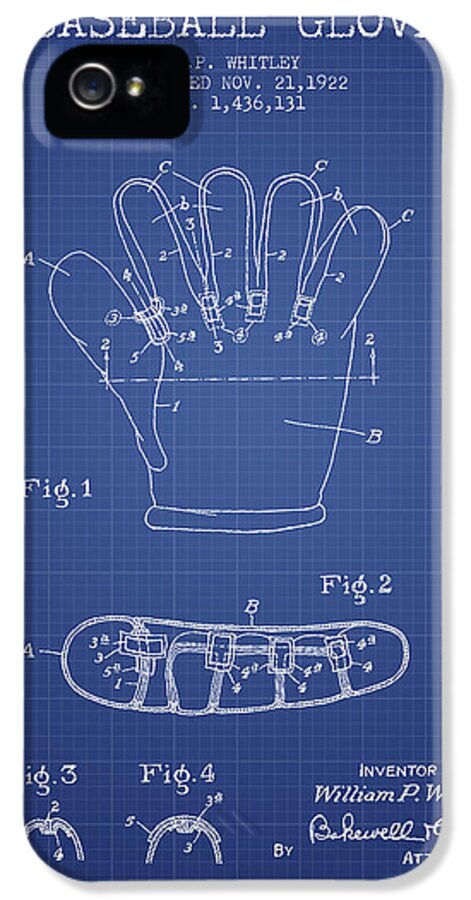 Baseball iPhone 5s Case featuring the drawing Baseball Glove Patent From 1922 - Blueprint by Aged Pixel