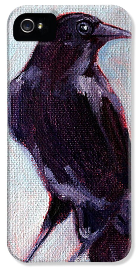 Raven iPhone 5s Case featuring the painting Blue Raven by Nancy Merkle