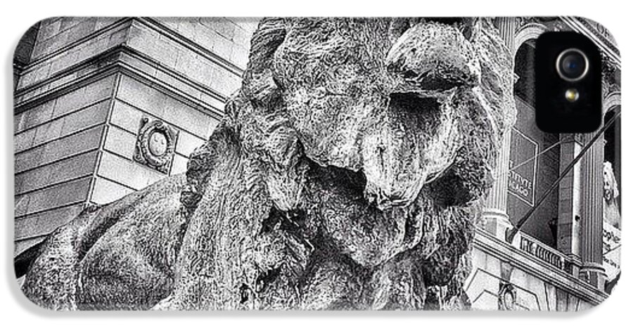 America iPhone 5s Case featuring the photograph Lion Statue at Art Institute of Chicago by Paul Velgos