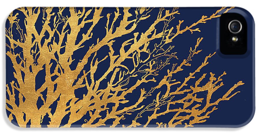 Gold iPhone 5s Case featuring the mixed media Gold Medley On Navy by Lanie Loreth