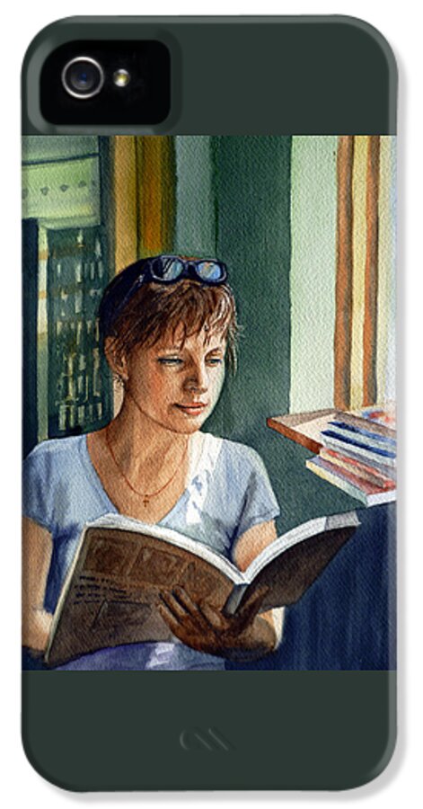 Woman iPhone 5s Case featuring the painting In The Book Store by Irina Sztukowski