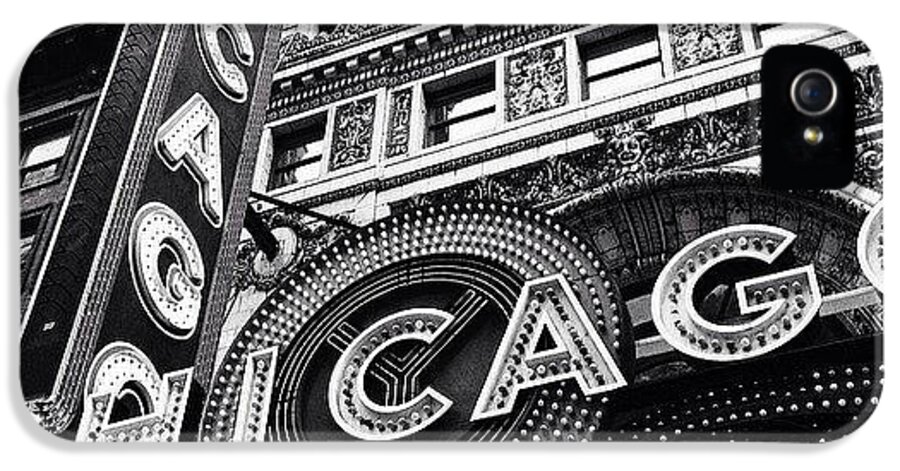 America iPhone 5s Case featuring the photograph Chicago Theatre Sign Black and White Photo by Paul Velgos