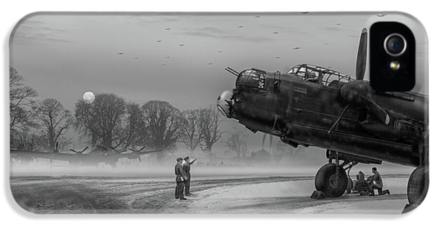Avro 638 Lancaster iPhone 5s Case featuring the photograph Time to go - Lancasters on dispersal BW version by Gary Eason