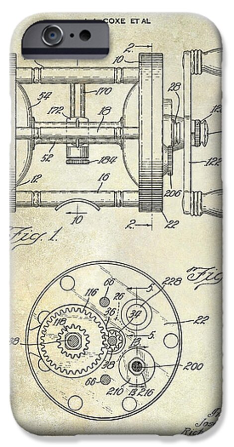 Fishing Reel iPhone 6 Case featuring the photograph 1943 Fishing Reel Patent Drawing by Jon Neidert
